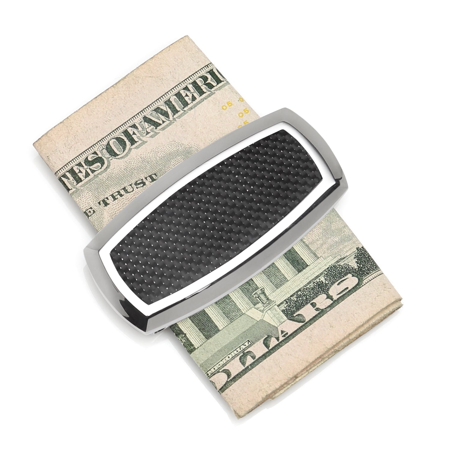 Stainless Steel Inlaid Black Carbon Fiber Money Clip by Cufflinks.com