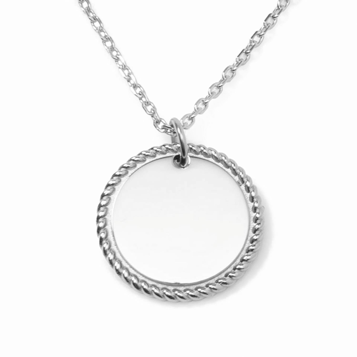 Stainless Steel Engravable Round Rope Edge Pendant Women&