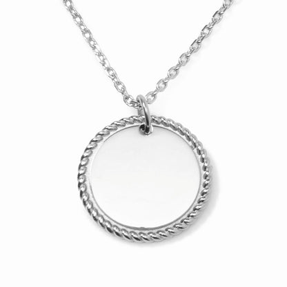 Stainless Steel Engravable Round Rope Edge Pendant Women&