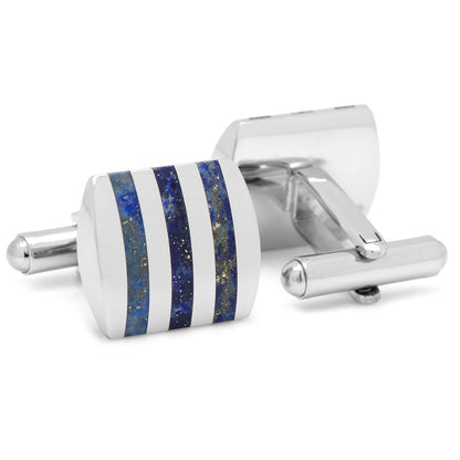 Stainless Steel Striped Lapis Cufflinks by Cufflinks.com