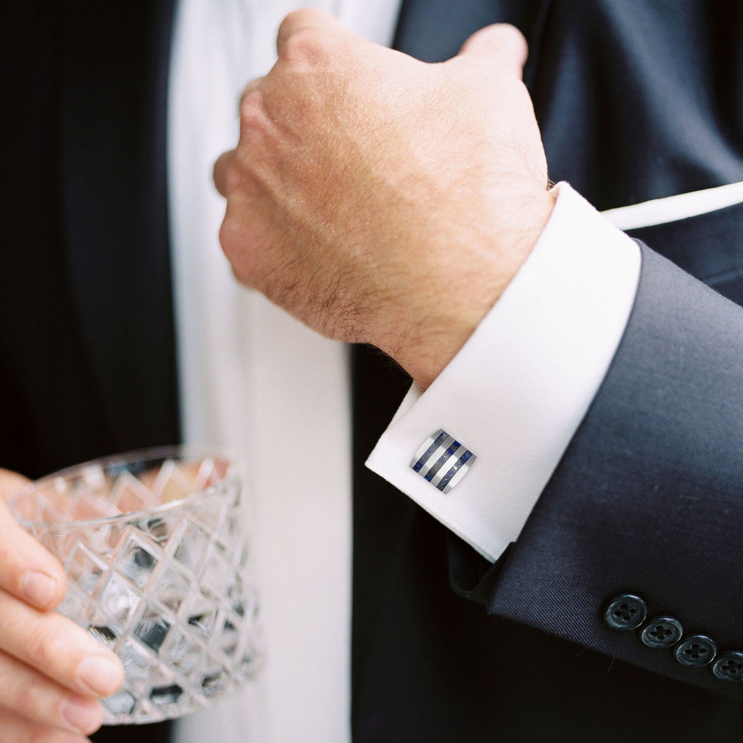 Stainless Steel Striped Lapis Cufflinks by Cufflinks.com