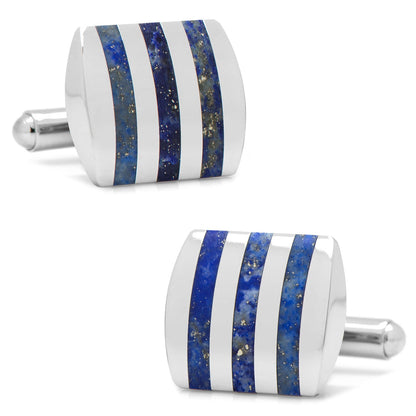 Stainless Steel Striped Lapis Cufflinks by Cufflinks.com