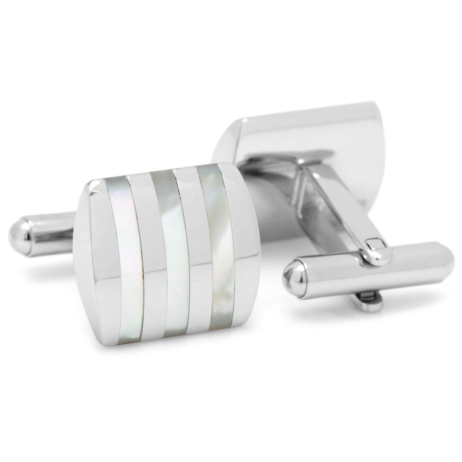 Stainless Steel Striped Mother of Pearl Cufflinks by Cufflinks.com