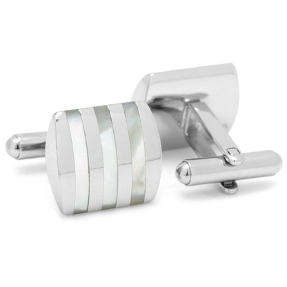 Stainless Steel Striped Mother of Pearl Cufflinks by Cufflinks.com