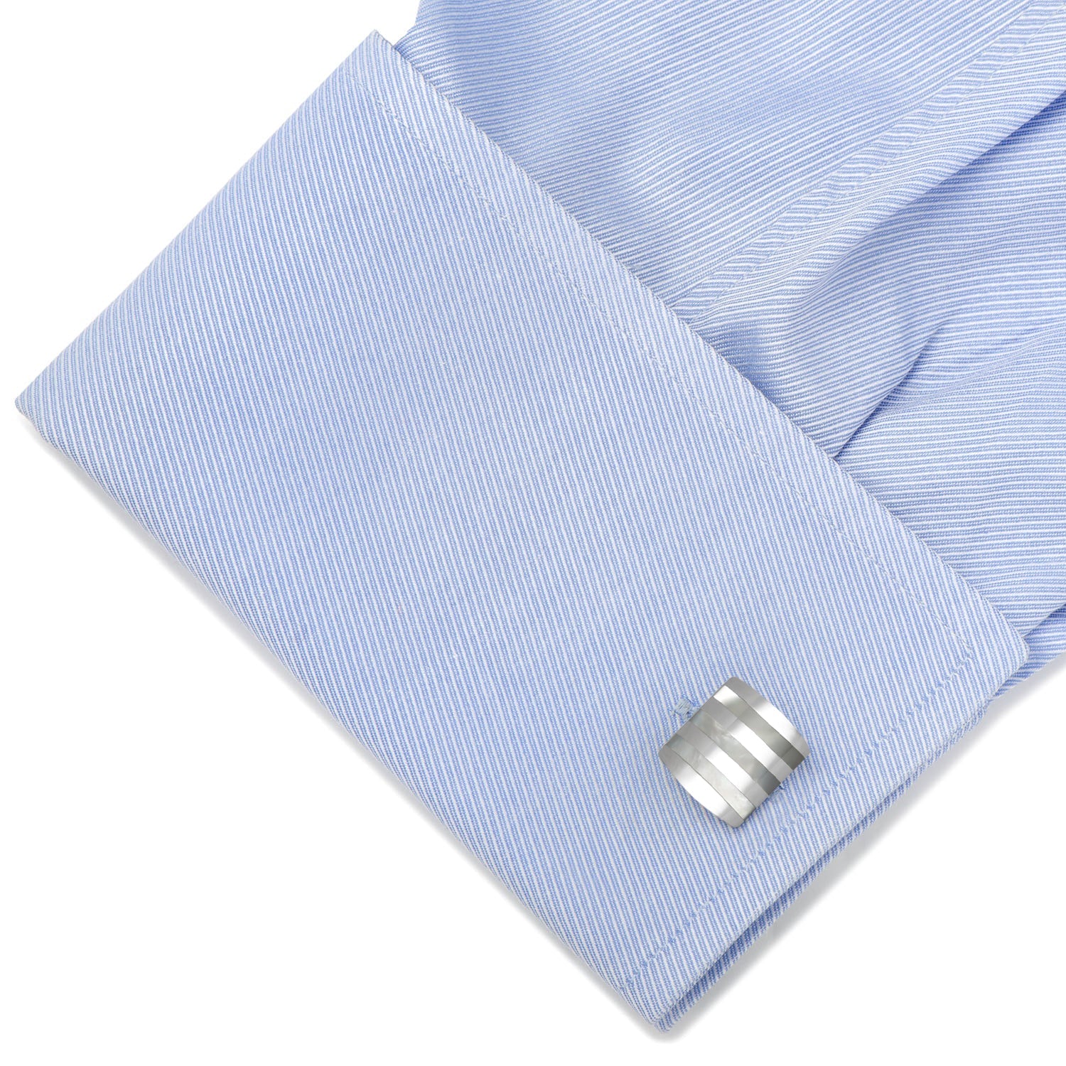 Stainless Steel Striped Mother of Pearl Cufflinks by Cufflinks.com
