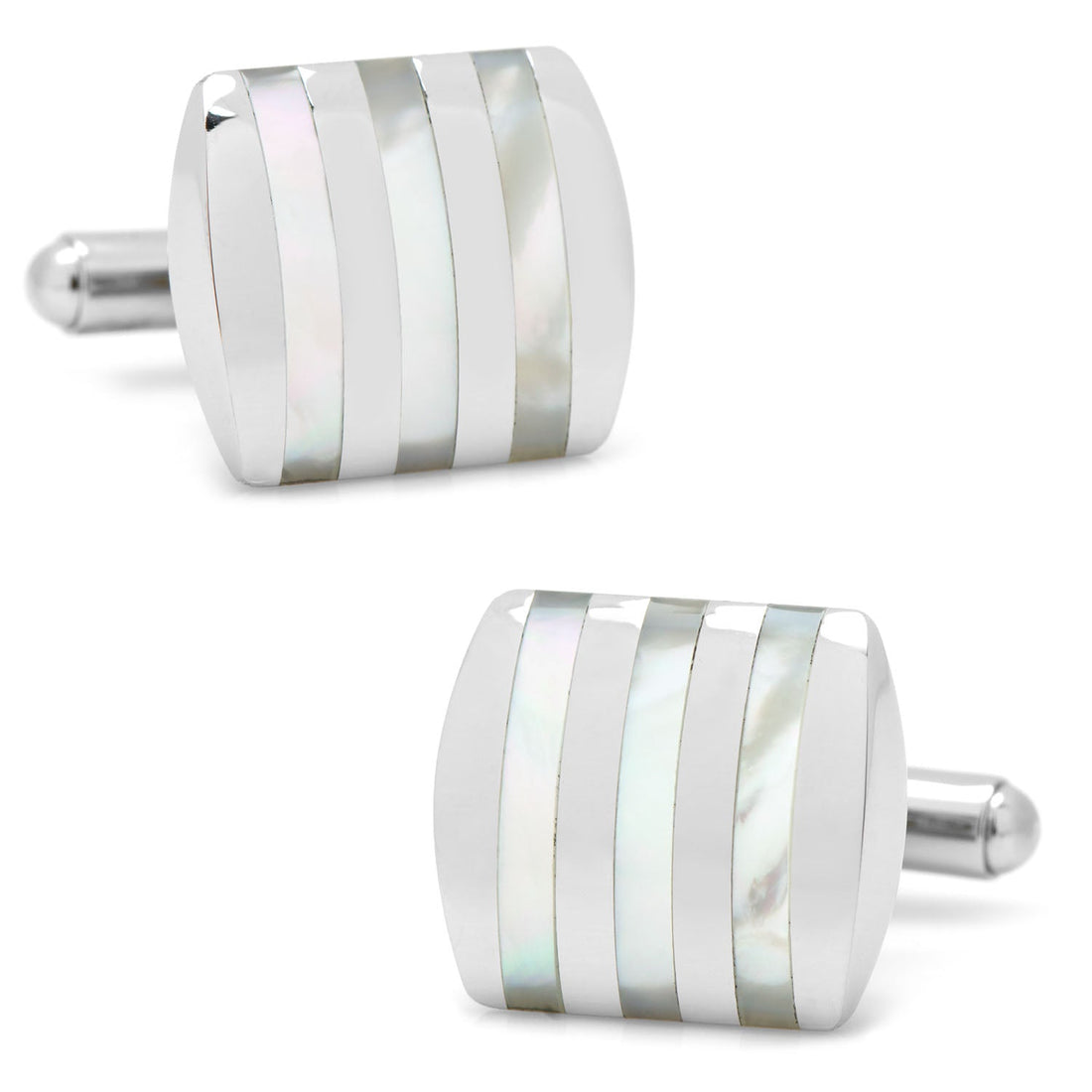 Stainless Steel Striped Mother of Pearl Cufflinks by Cufflinks.com