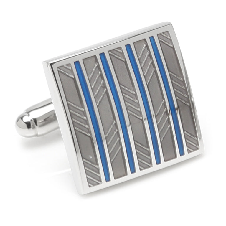 Gray and Blue Striped Square Cufflinks by Cufflinks.com