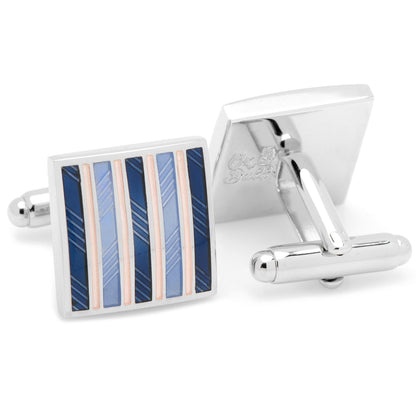 Pink and Navy Striped Square Cufflinks by Cufflinks.com