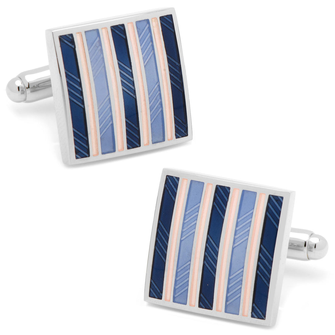 Pink and Navy Striped Square Cufflinks by Cufflinks.com