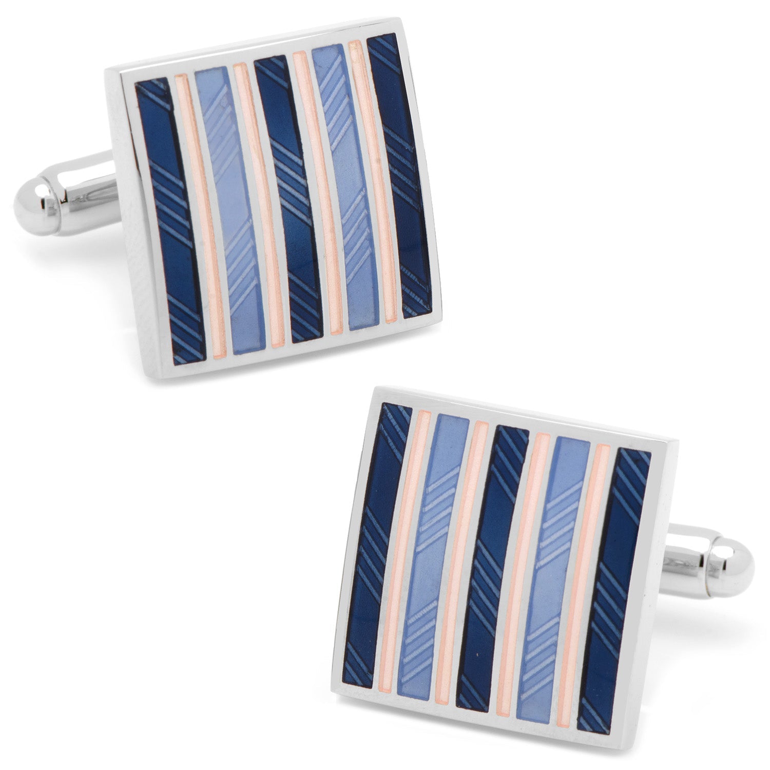 Pink and Navy Striped Square Cufflinks by Cufflinks.com