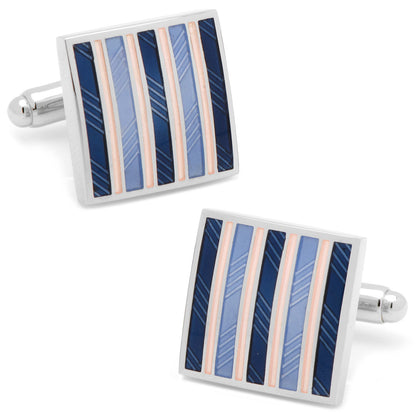 Pink and Navy Striped Square Cufflinks by Cufflinks.com