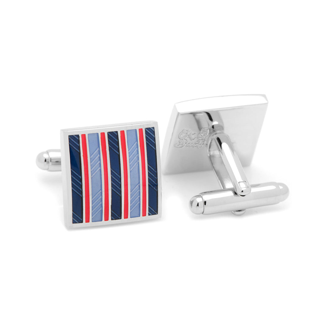 Red and Navy Striped Square Cufflinks by Cufflinks.com