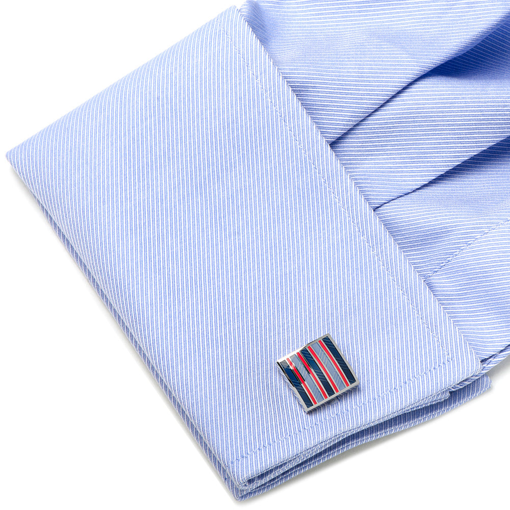 Red and Navy Striped Square Cufflinks by Cufflinks.com