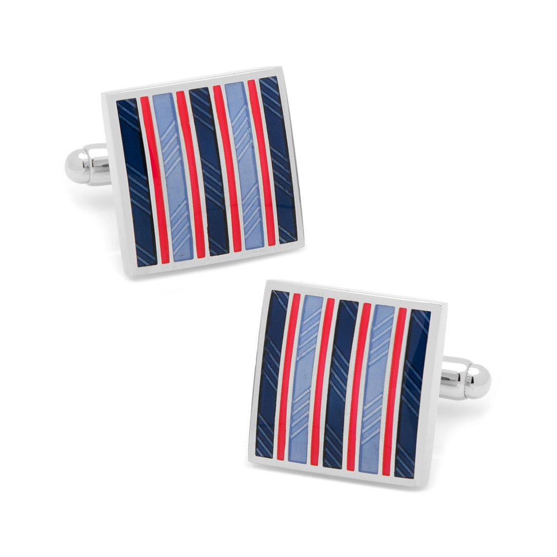 Red and Navy Striped Square Cufflinks by Cufflinks.com