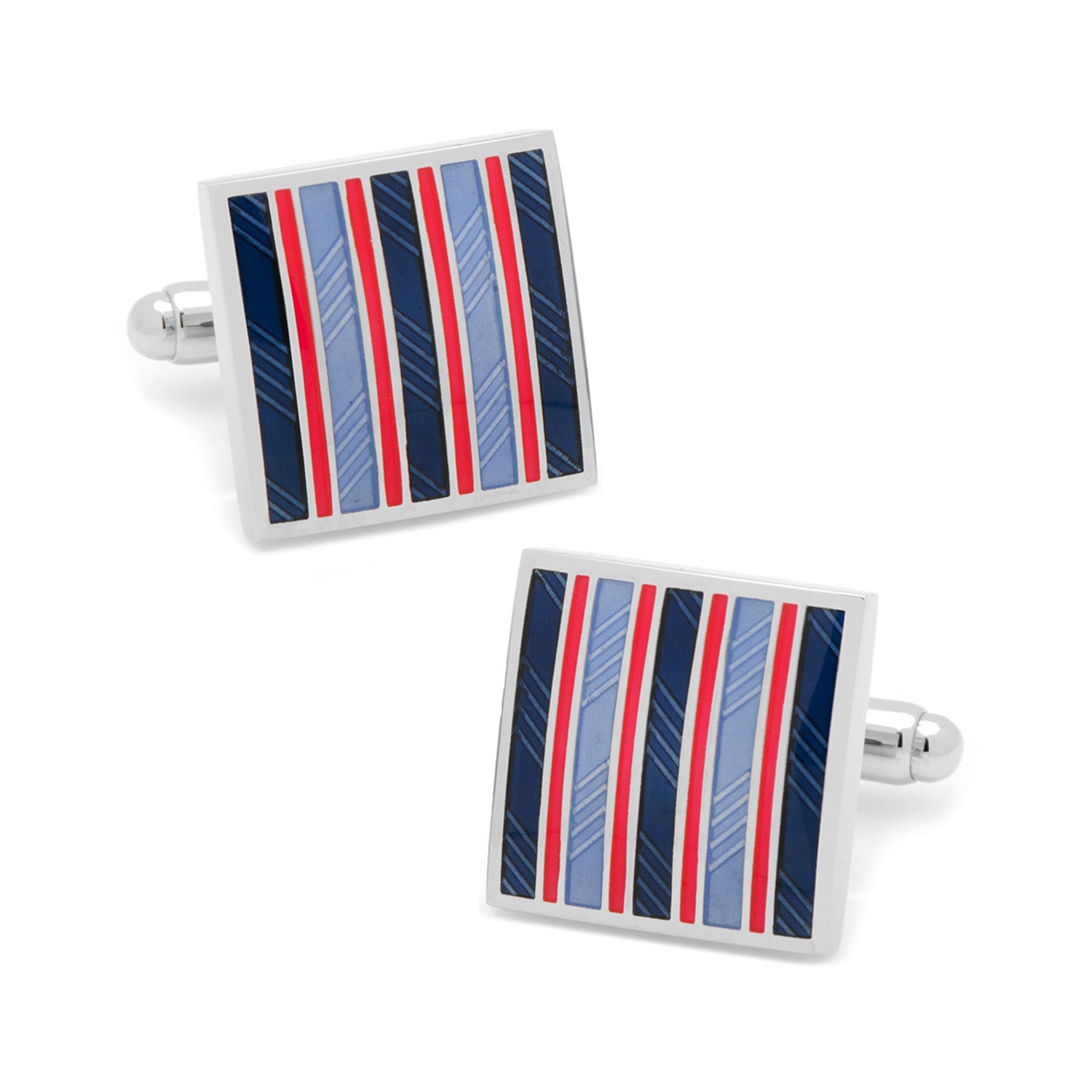 Red and Navy Striped Square Cufflinks by Cufflinks.com