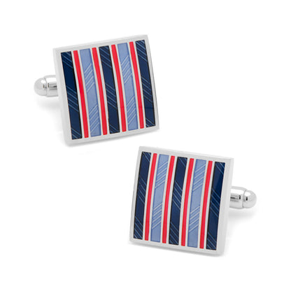 Red and Navy Striped Square Cufflinks by Cufflinks.com
