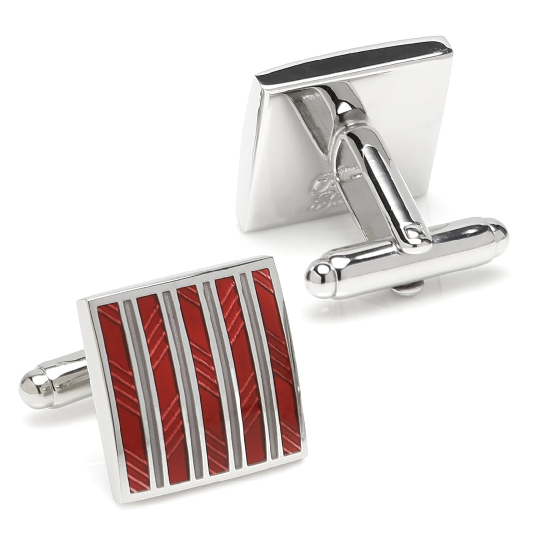 Red and Gray Striped Square Cufflinks by Cufflinks.com