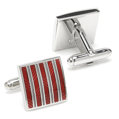 Red and Gray Striped Square Cufflinks by Cufflinks.com