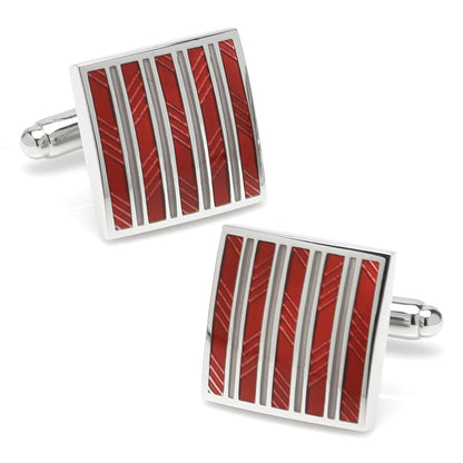 Red and Gray Striped Square Cufflinks by Cufflinks.com