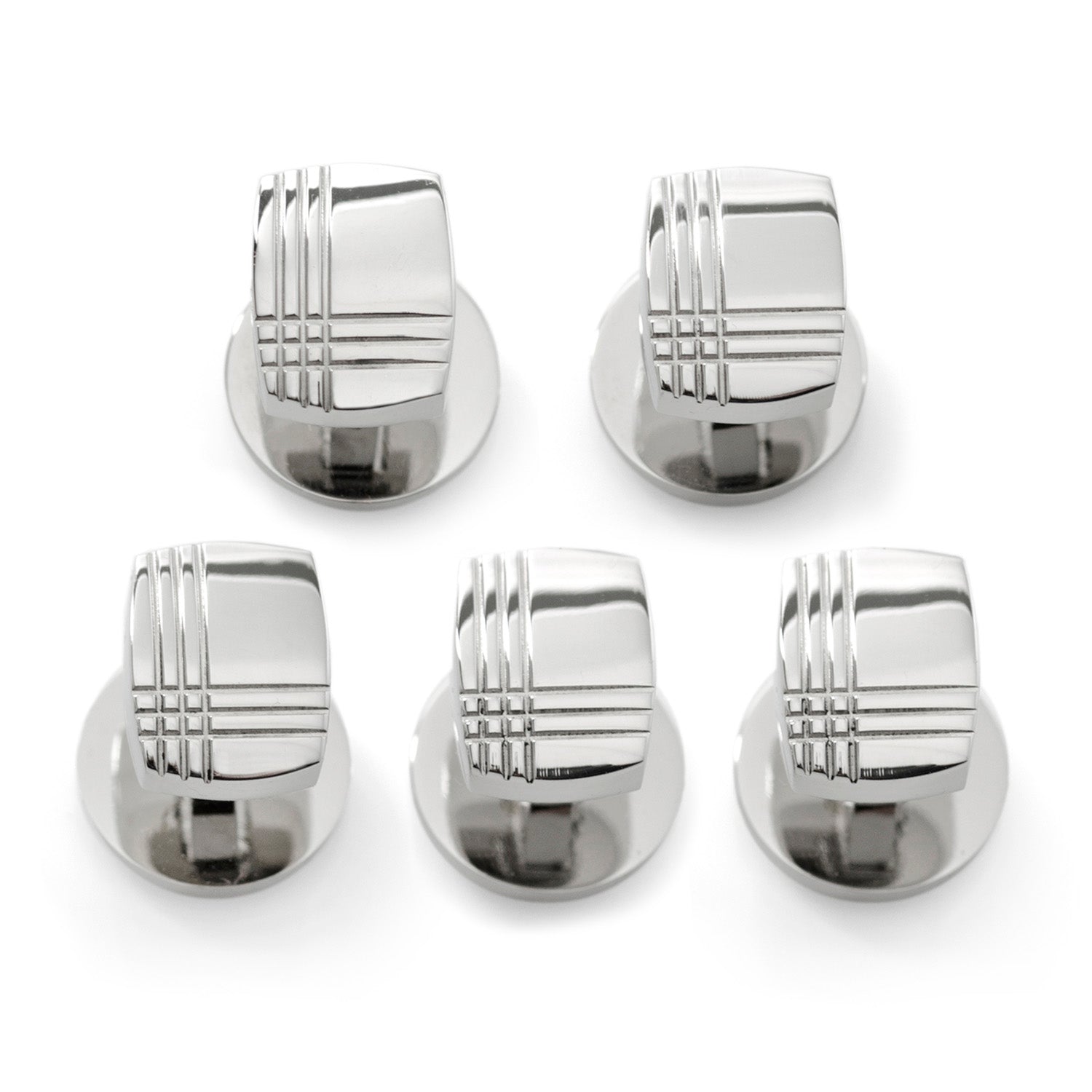 Sterling Silver Tartan Plaid 5-Studs by Cufflinks.com