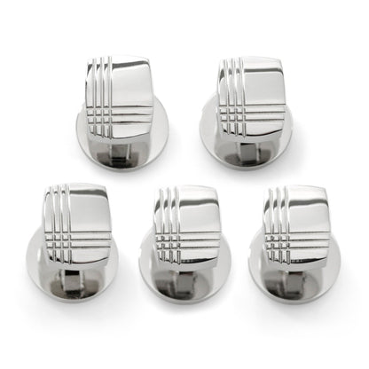 Sterling Silver Tartan Plaid 5-Studs by Cufflinks.com