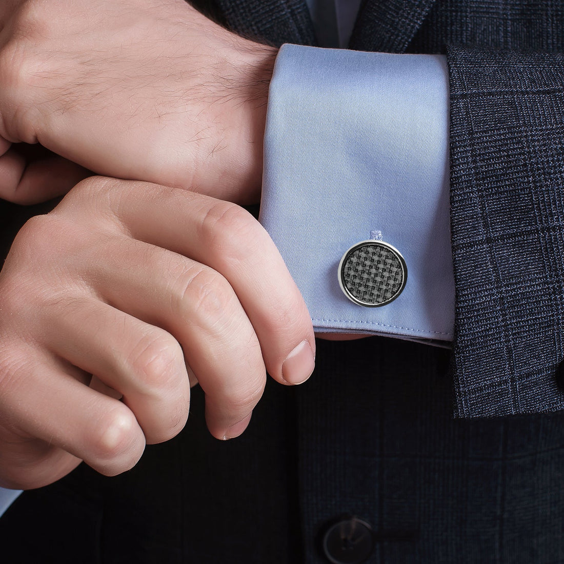 Woven Metal Black Cufflinks by Cufflinks.com