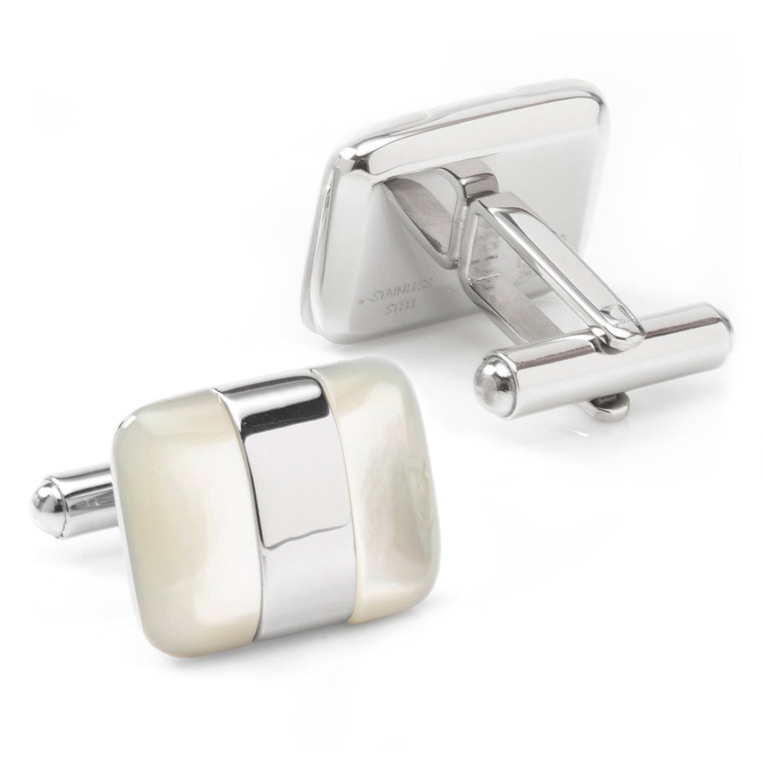 Silver Wrapped White Mother of Pearl Cufflinks by Cufflinks.com