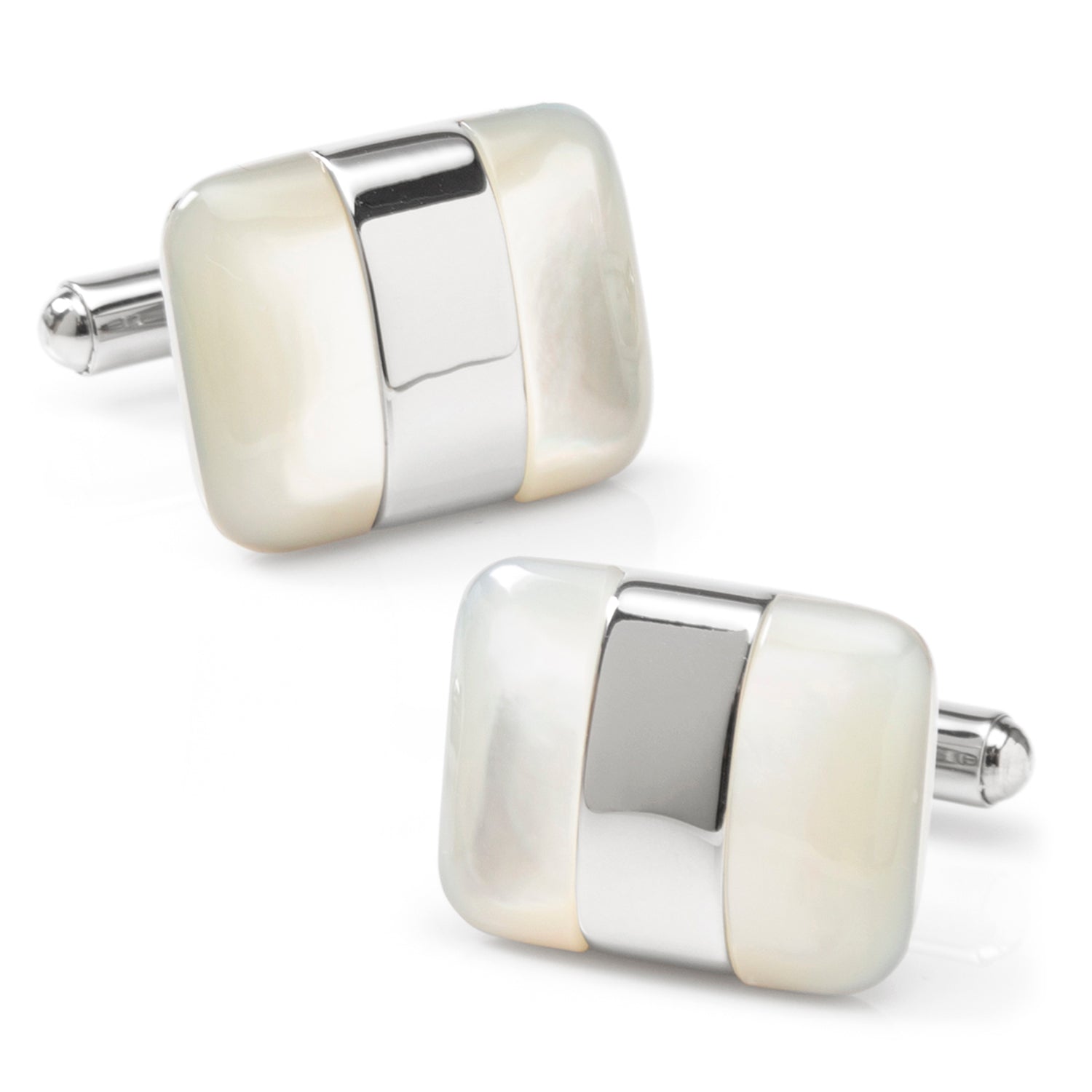 Silver Wrapped White Mother of Pearl Cufflinks by Cufflinks.com