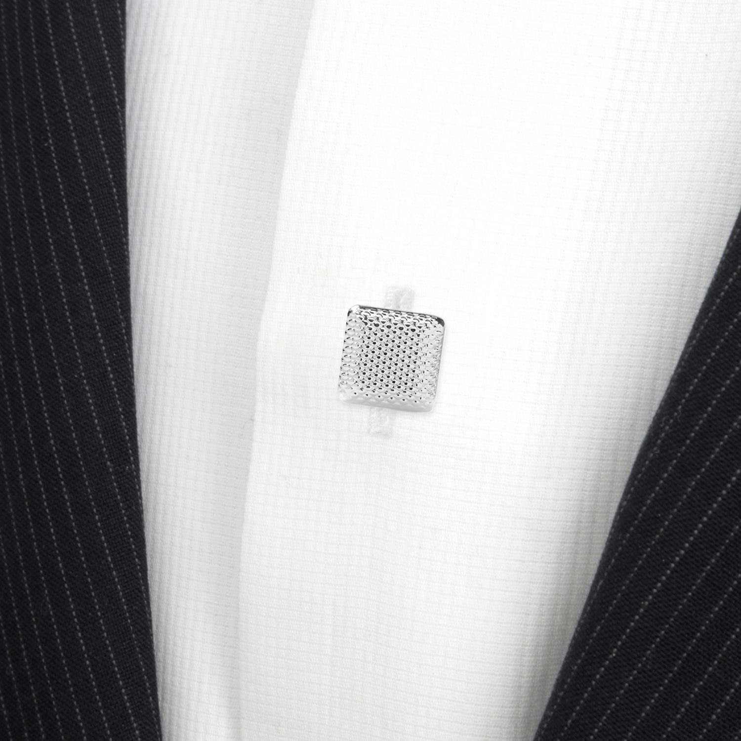 Silver Textured Square Studs by Cufflinks.com