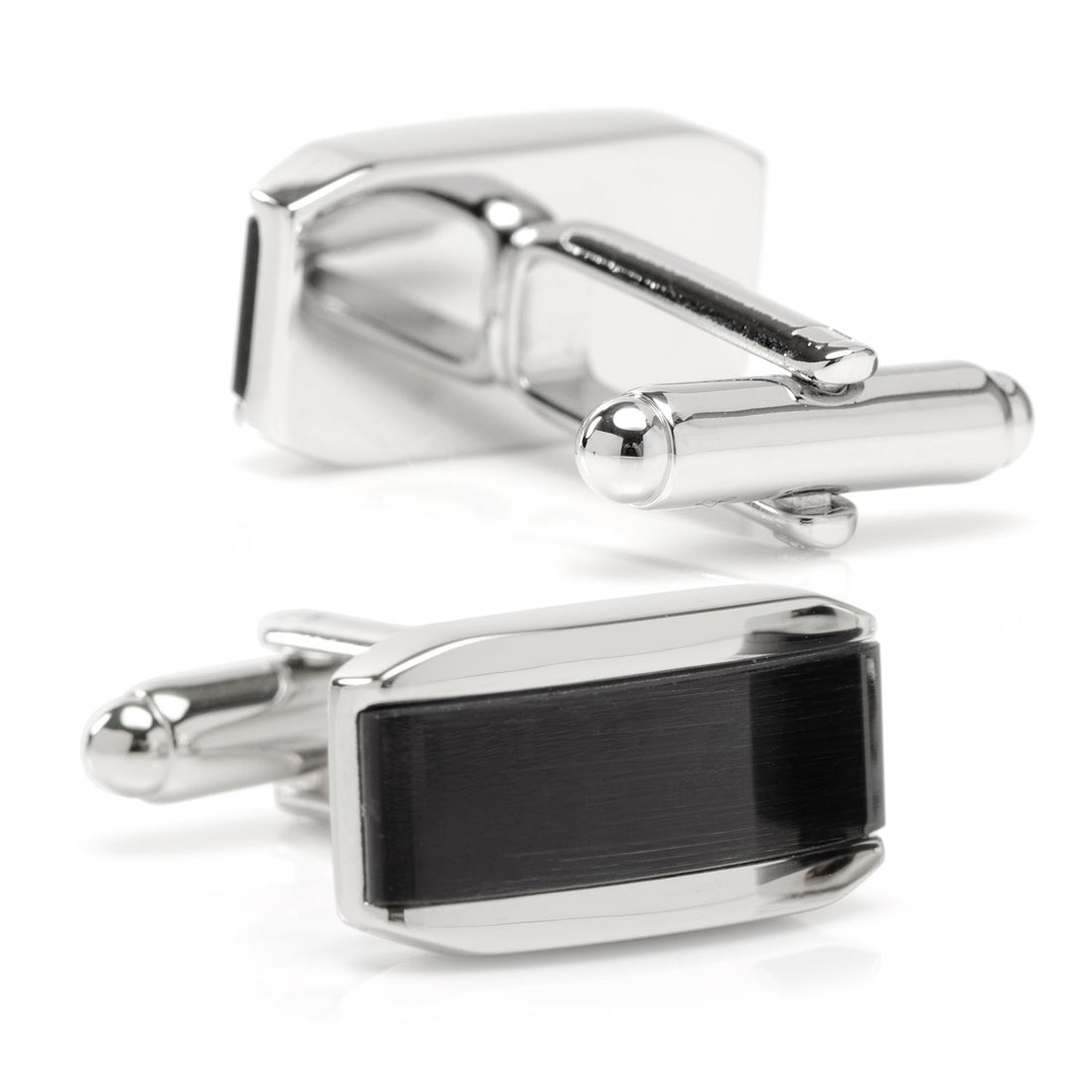 Silver Rectangular Cufflink with Dark Gray Cats Eye by Cufflinks.com