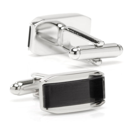Silver Rectangular Cufflink with Dark Gray Cats Eye by Cufflinks.com