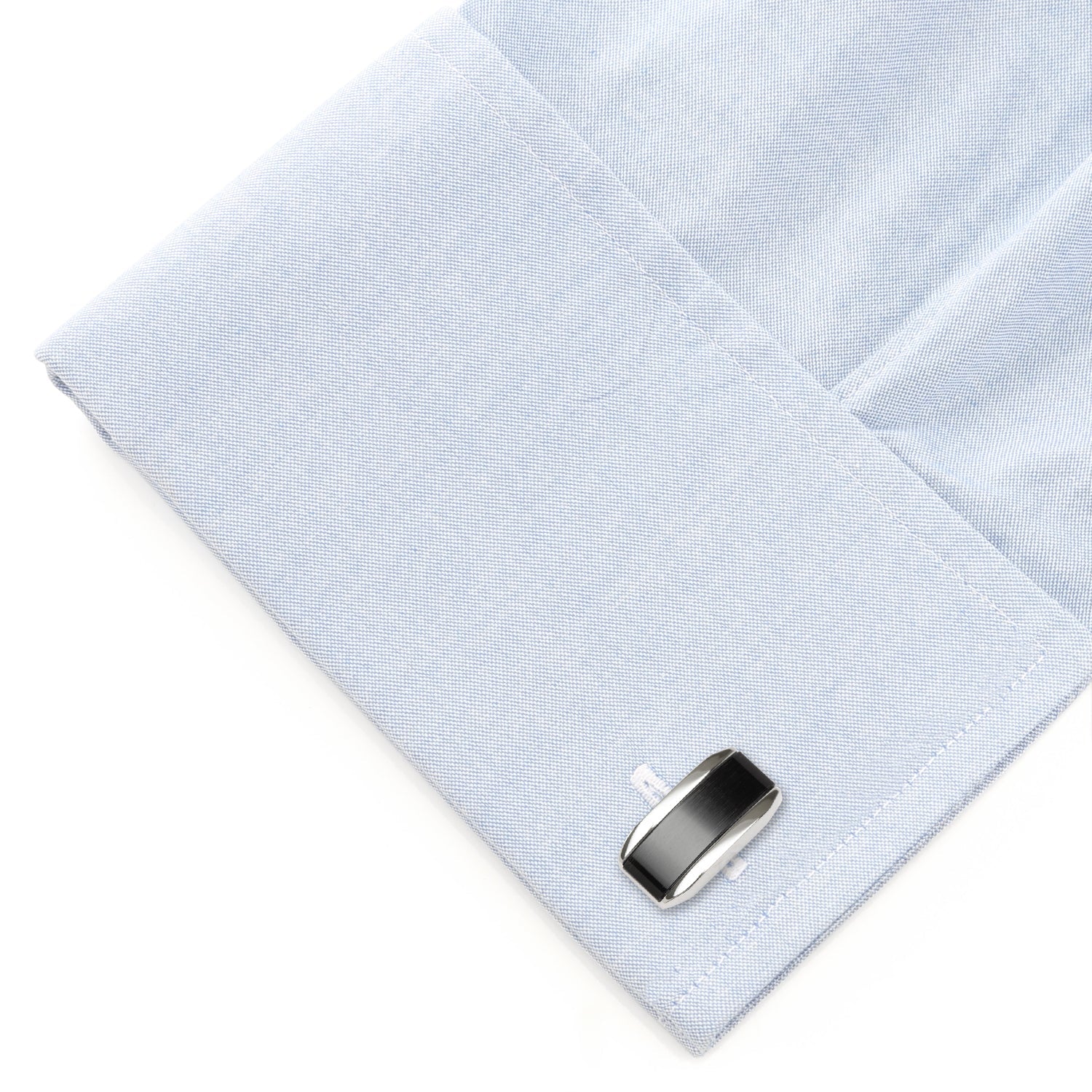 Silver Rectangular Cufflink with Dark Gray Cats Eye by Cufflinks.com
