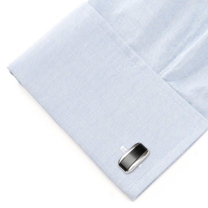 Silver Rectangular Cufflink with Dark Gray Cats Eye by Cufflinks.com