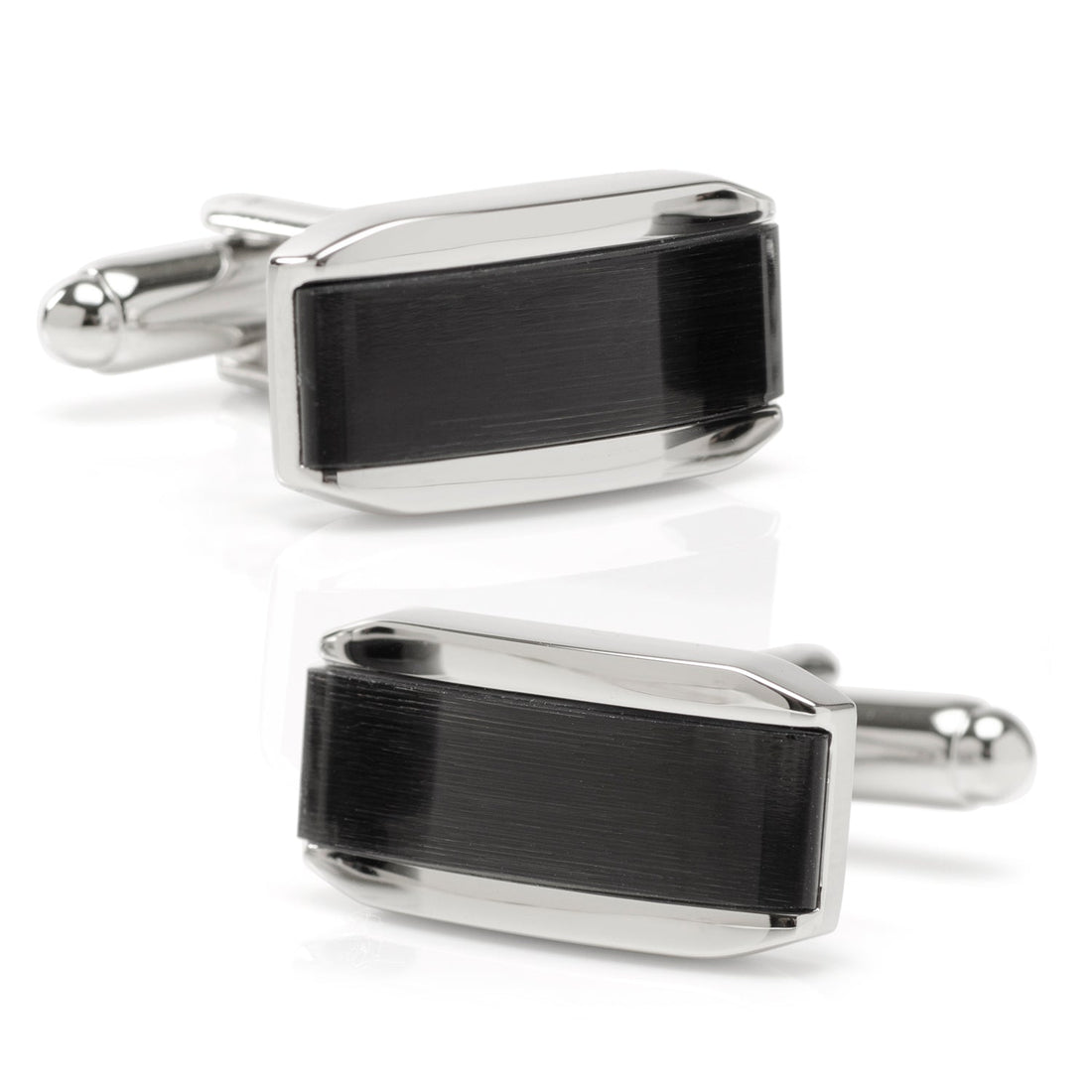 Silver Rectangular Cufflink with Dark Gray Cats Eye by Cufflinks.com