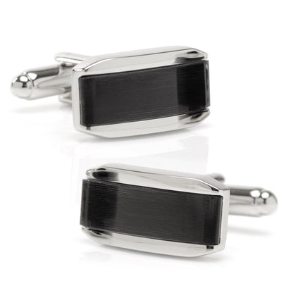 Silver Rectangular Cufflink with Dark Gray Cats Eye by Cufflinks.com