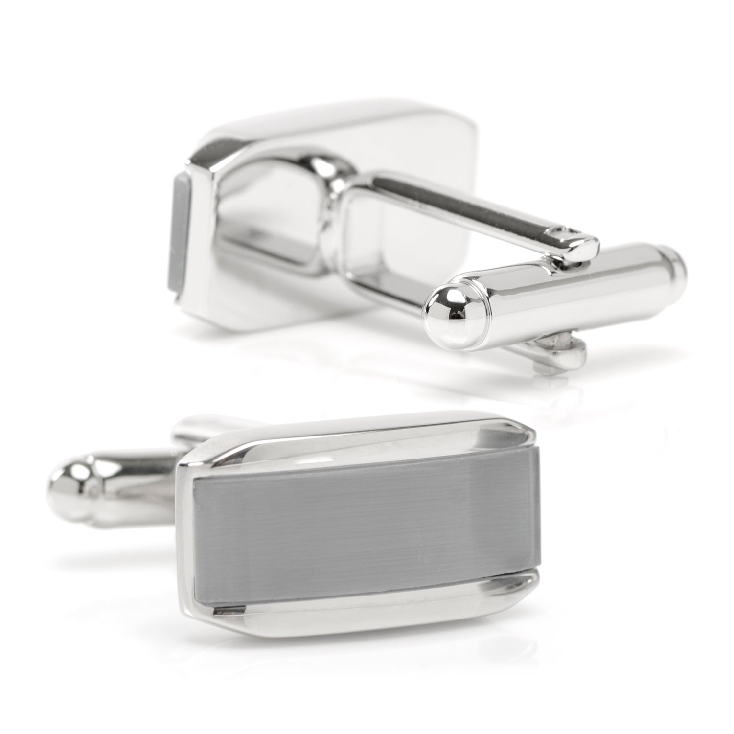 Silver Rectangular Cufflink with Gray Cats Eye by Cufflinks.com