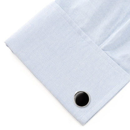 Round Silver Cufflink with Onyx Inlay by Cufflinks.com