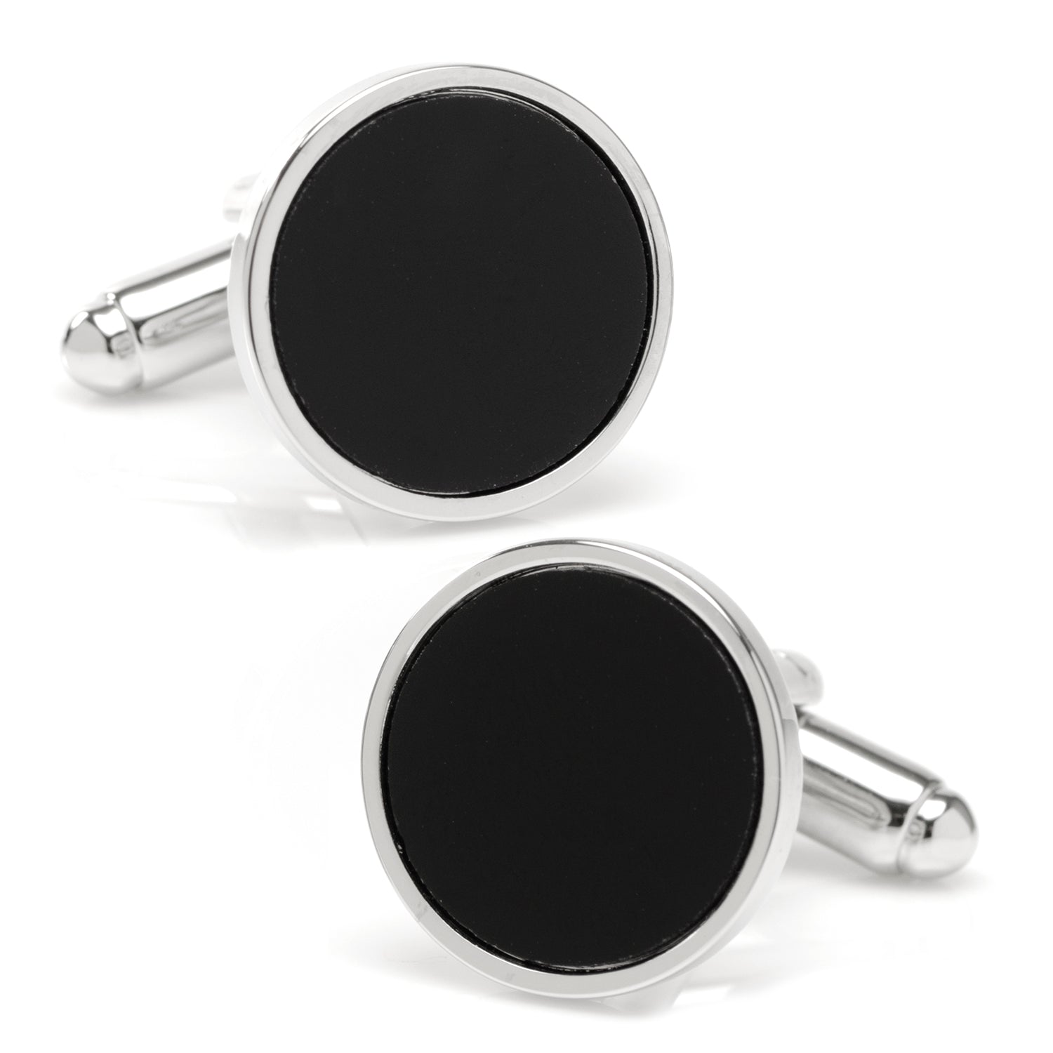 Round Silver Cufflink with Onyx Inlay by Cufflinks.com