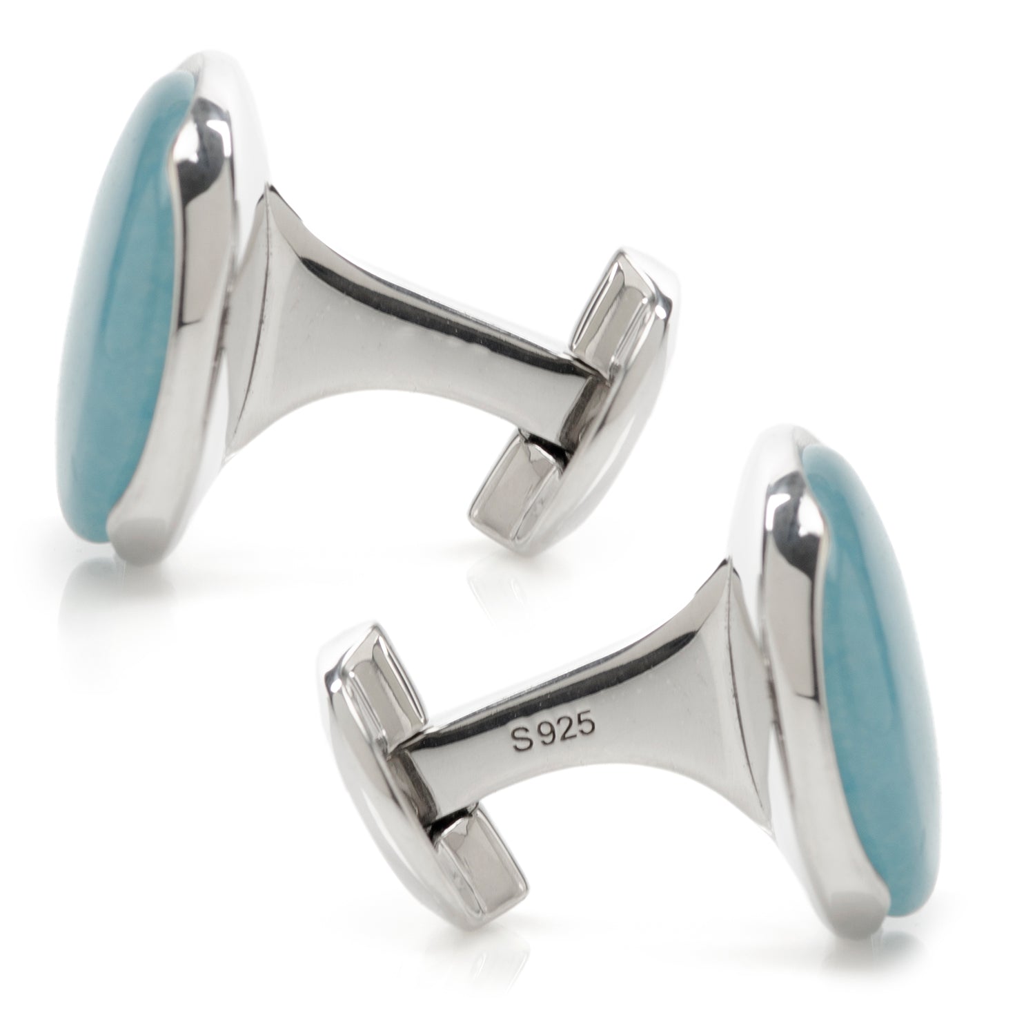 Sterling Silver Classic Formal Aquamarine Jade Cufflinks by Cufflinks.com