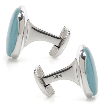 Sterling Silver Classic Formal Aquamarine Jade Cufflinks by Cufflinks.com
