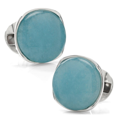 Sterling Silver Classic Formal Aquamarine Jade Cufflinks by Cufflinks.com