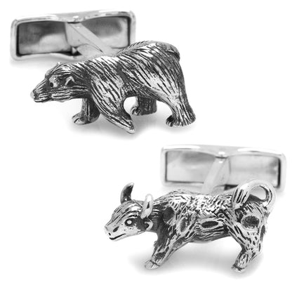 Sterling Silver Bull and Bear Cufflinks by Cufflinks.com