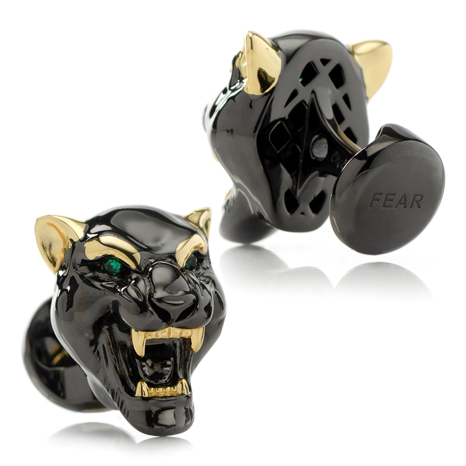 Sterling Silver Black and 14K Gold Vermeil Panther Cufflinks by Cufflinks.com