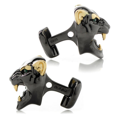 Sterling Silver Black and 14K Gold Vermeil Panther Cufflinks by Cufflinks.com
