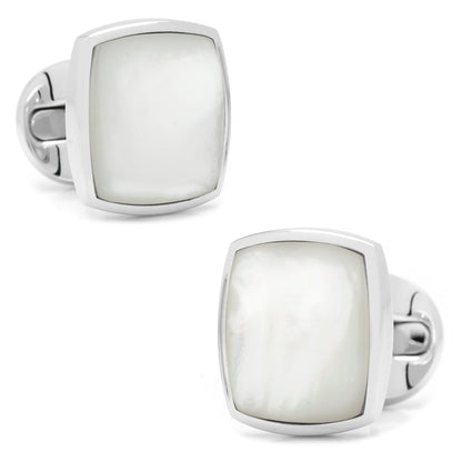 Sterling Silver Classic Cushion Mother of Pearl Cufflinks by Cufflinks.com