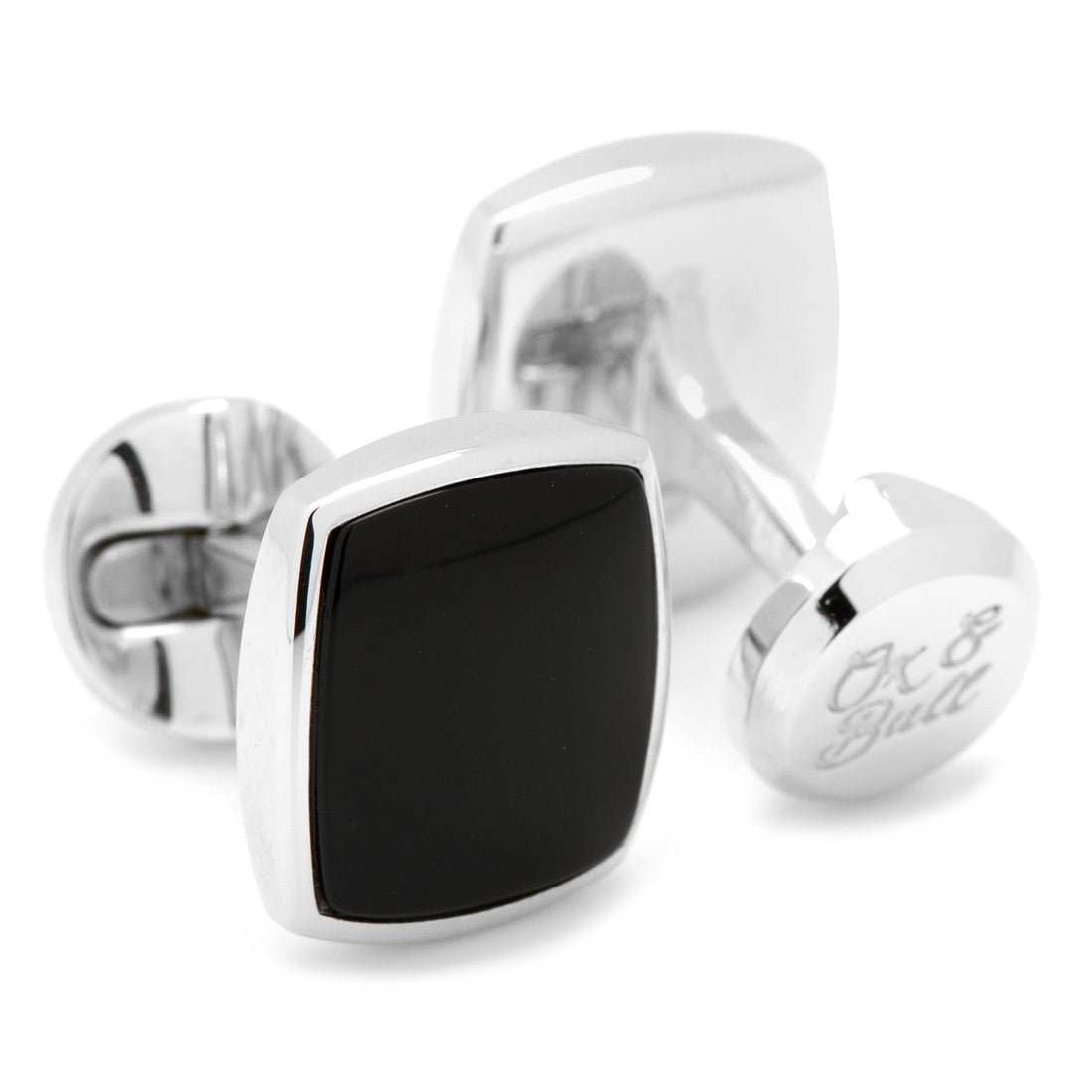 Sterling Silver Classic Cushion Onyx Cufflinks by Cufflinks.com