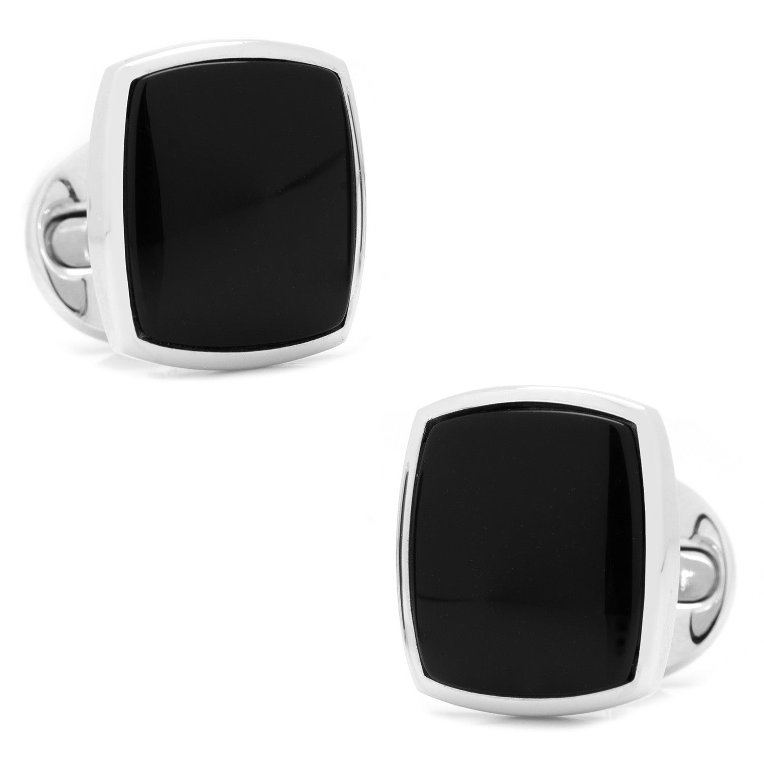 Sterling Silver Classic Cushion Onyx Cufflinks by Cufflinks.com