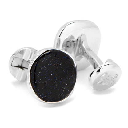 Sterling Silver Classic Round Blue Goldstone Cufflinks by Cufflinks.com