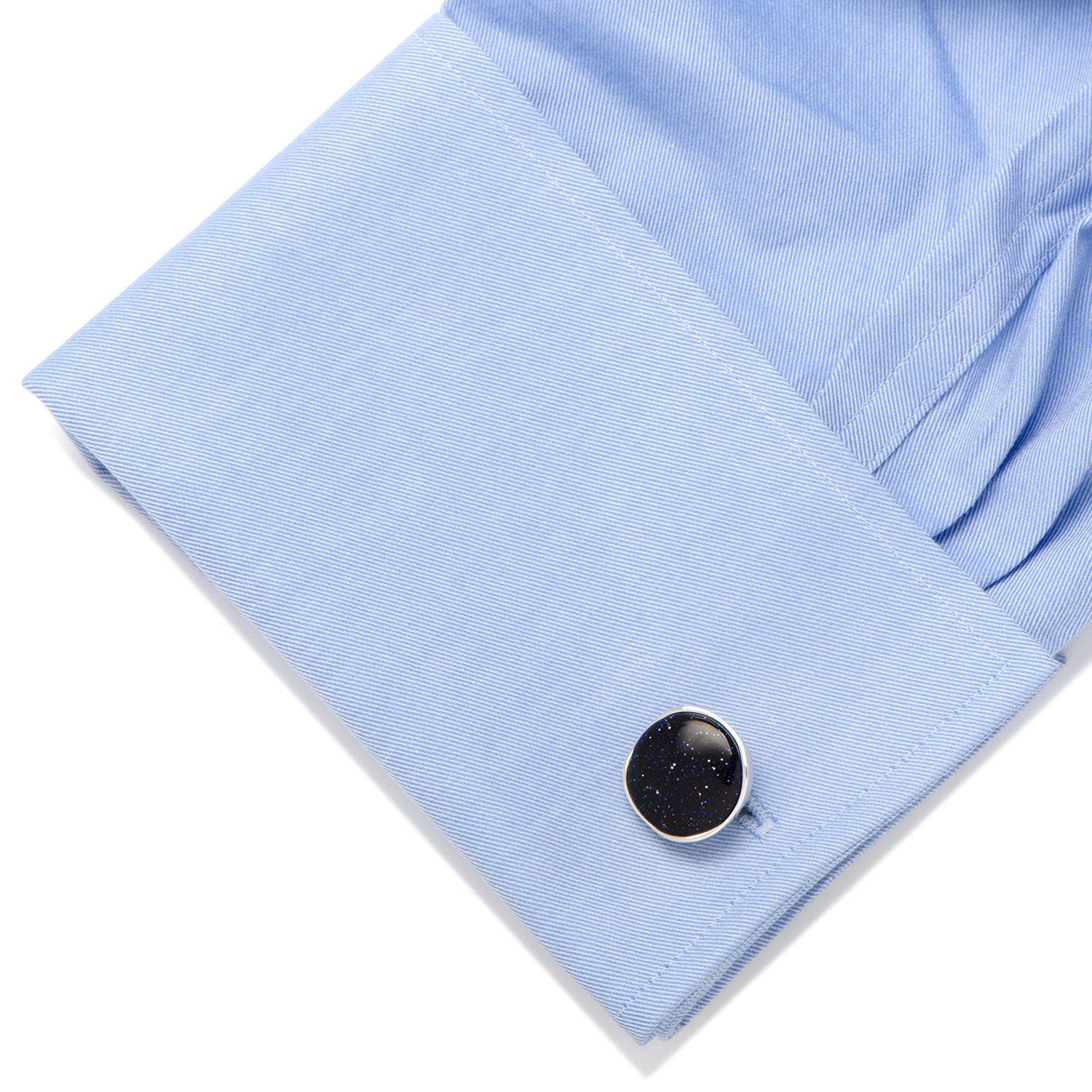 Sterling Silver Classic Round Blue Goldstone Cufflinks by Cufflinks.com