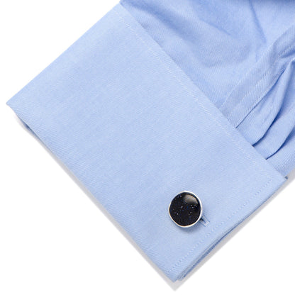 Sterling Silver Classic Round Blue Goldstone Cufflinks by Cufflinks.com